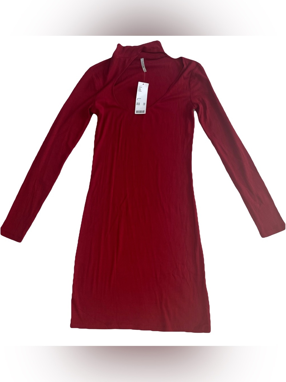 Urban Outfitters Dress Red Ribbed Knit Mock Neck Cutout Bodycon Mini Y2K Party